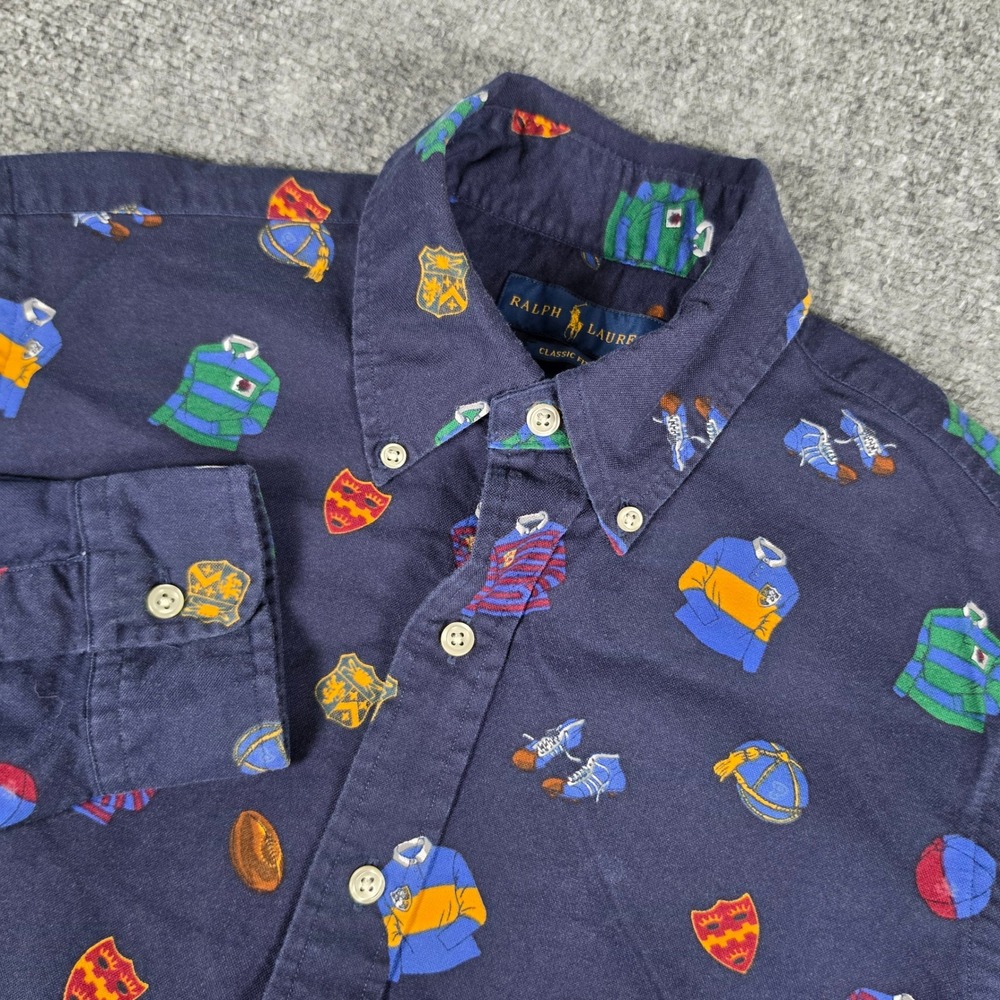 Ralph Lauren Varsity College Shirt Mens S Rugby Classic Fit Button Down Cotton